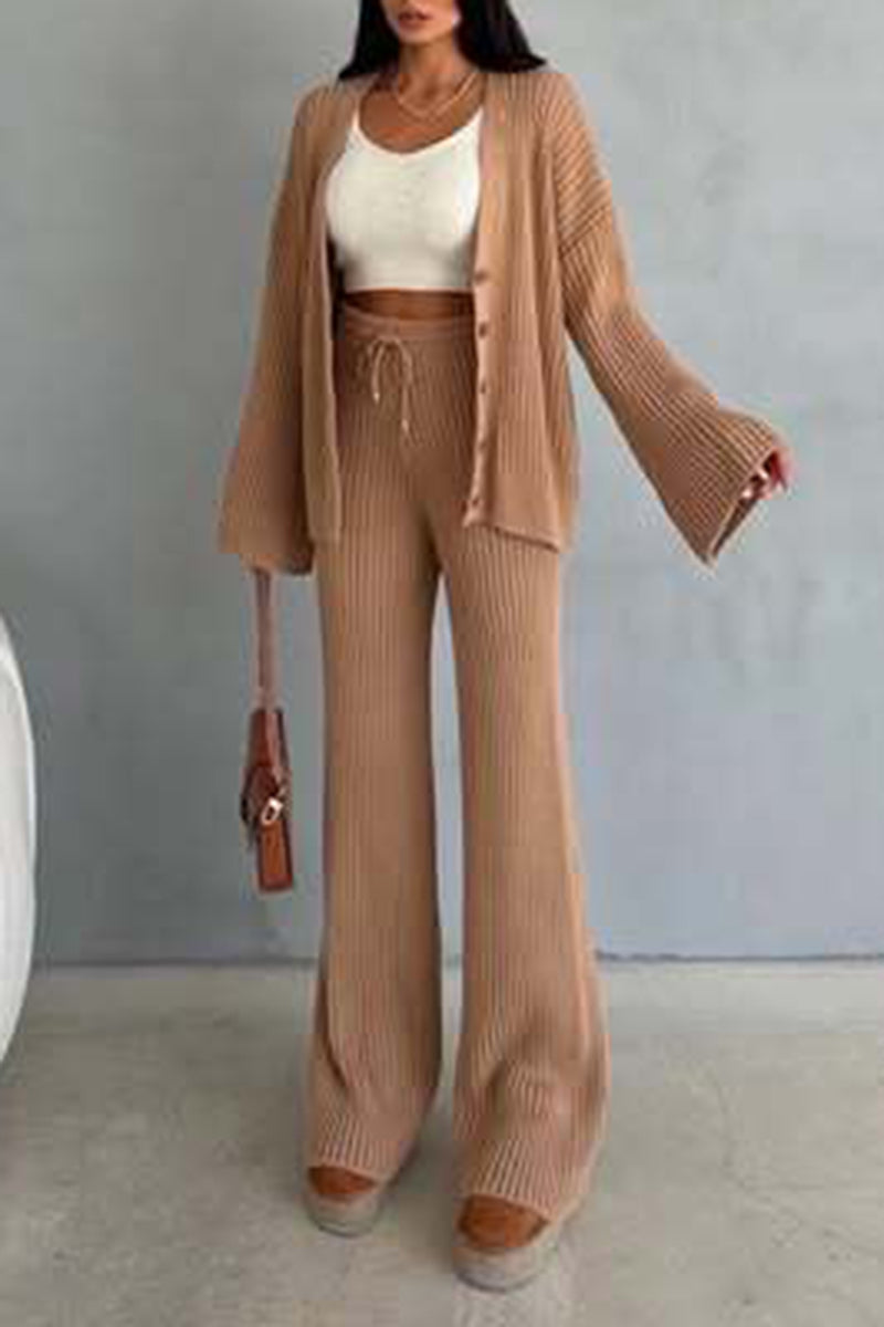 Ribbed Button-Up Pants Set