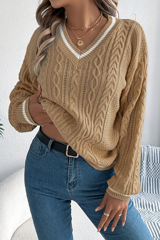 V-Neck Cable Knit Sweater