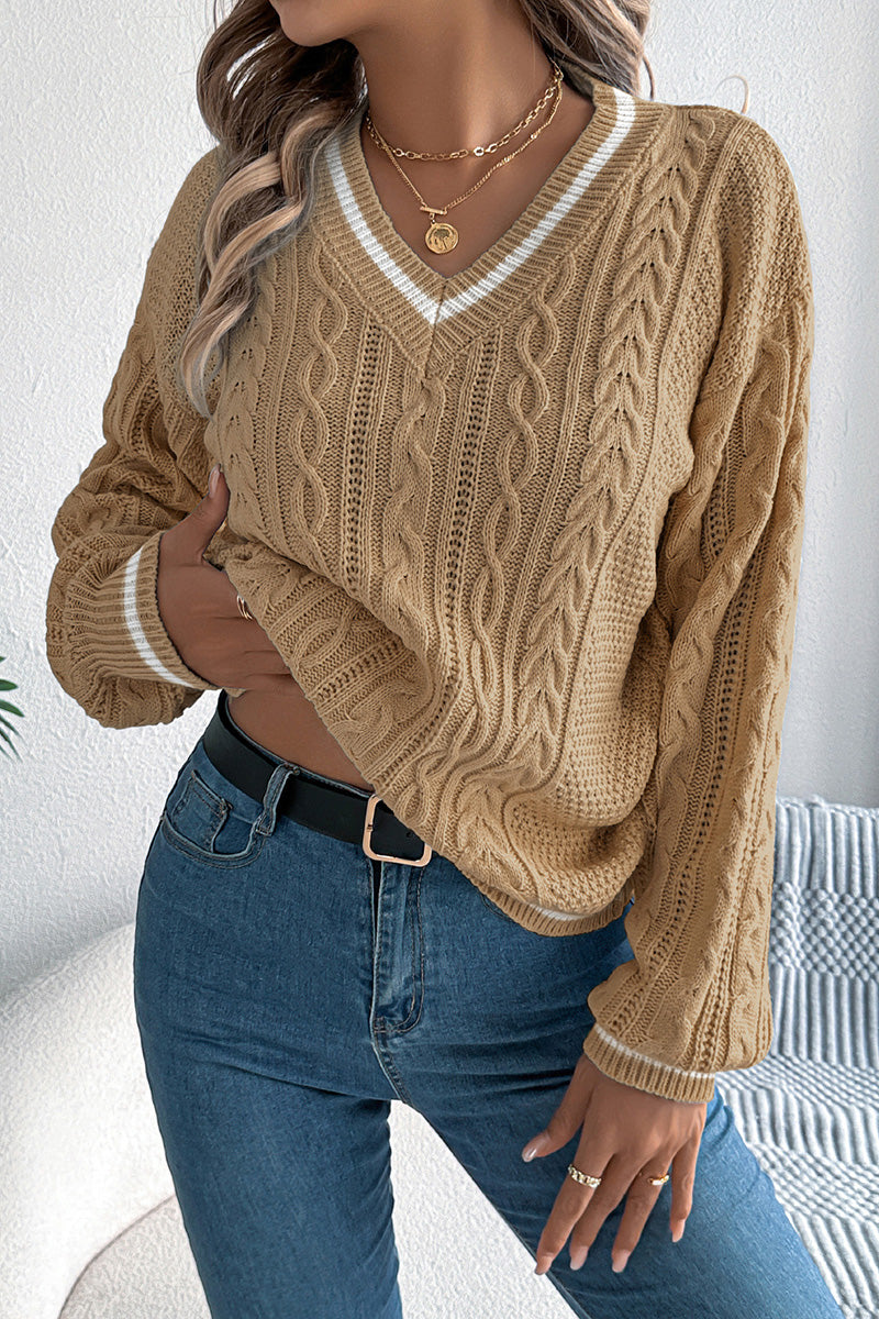 V-Neck Cable Knit Sweater