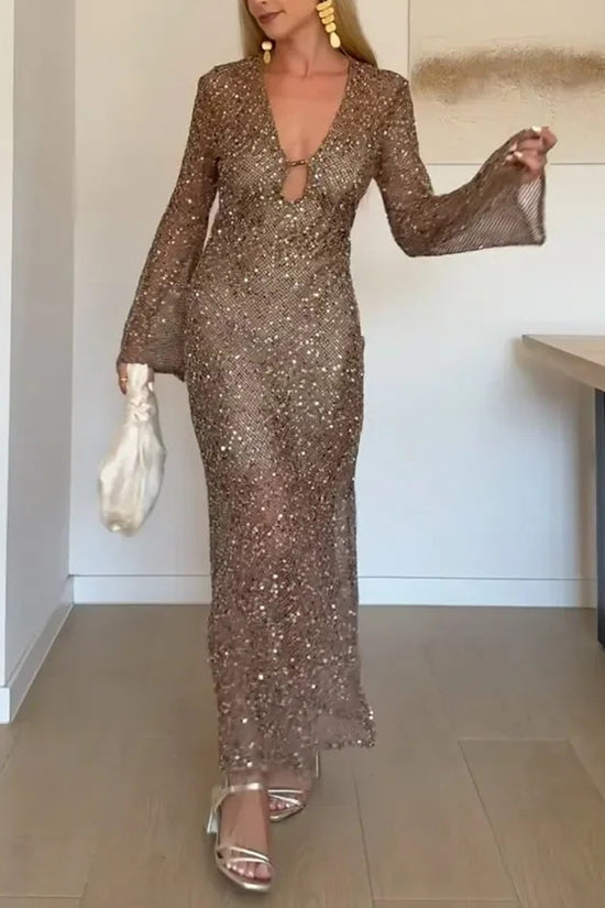 Glitter V-Neck Casual Sequin Dress