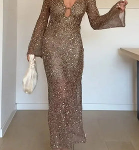Glitter V-Neck Casual Sequin Dress