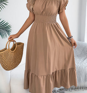 Ruffled Short Sleeve Casual Midi Dress