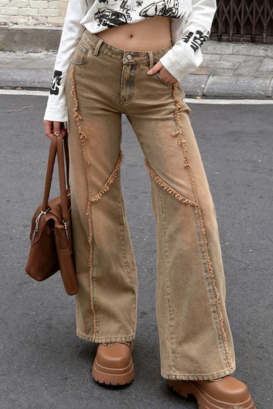 Distressed Straight Leg Denim Jeans