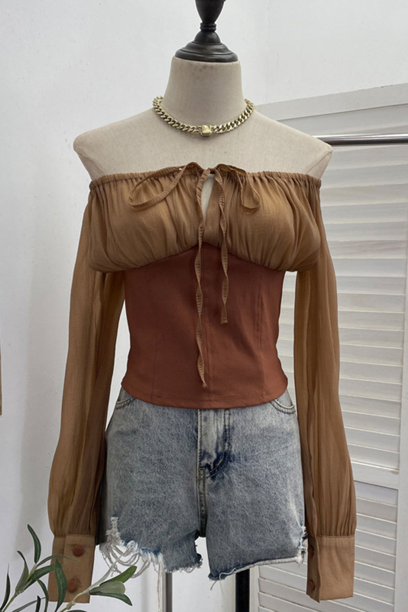 Off-Shoulder Long Sleeve Blouse