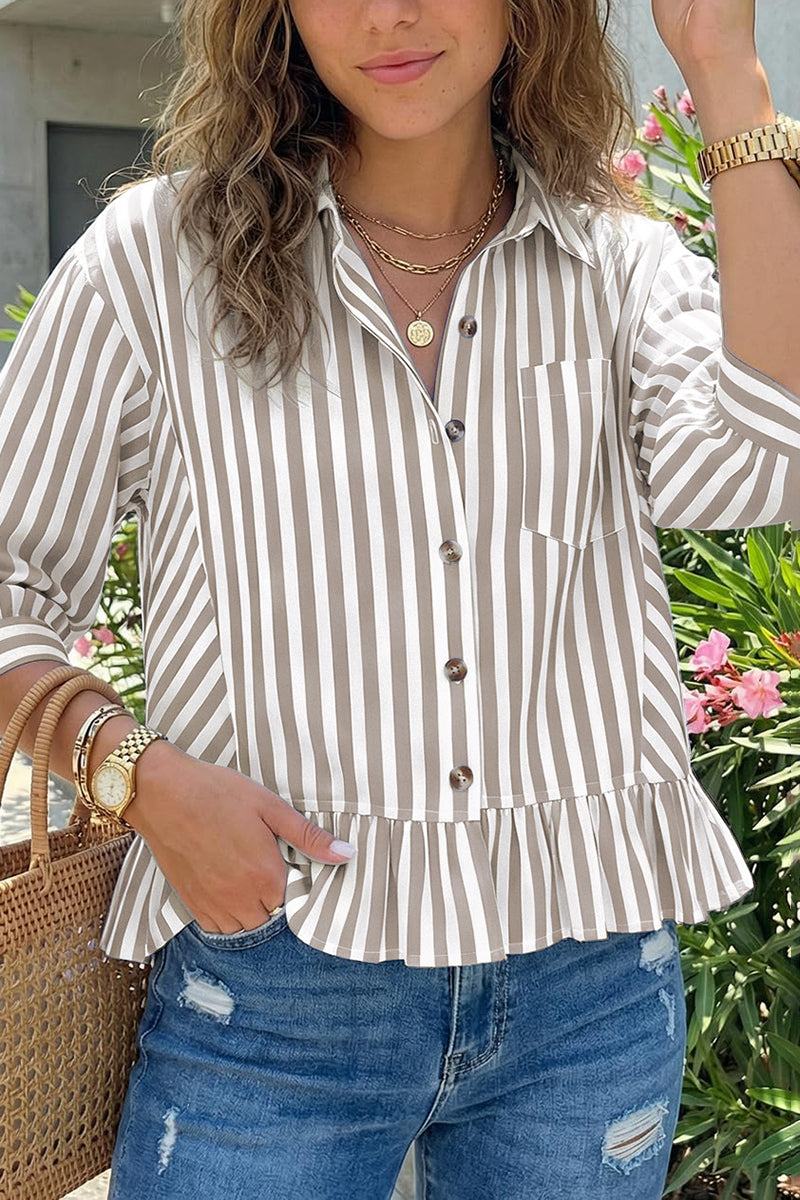 Striped Button-Up Peplum Blouse