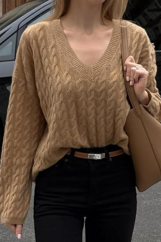 V-Neck Cable Knit Sweater