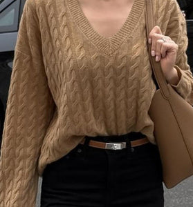 V-Neck Cable Knit Sweater