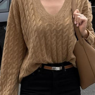 V-Neck Cable Knit Sweater