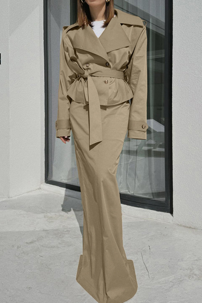 Elegant Trench Coat Skirt Set