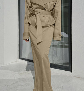 Elegant Trench Coat Skirt Set