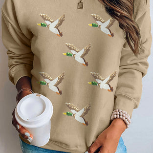 Sequin Mallard Graphic Pullover Sweatshirt