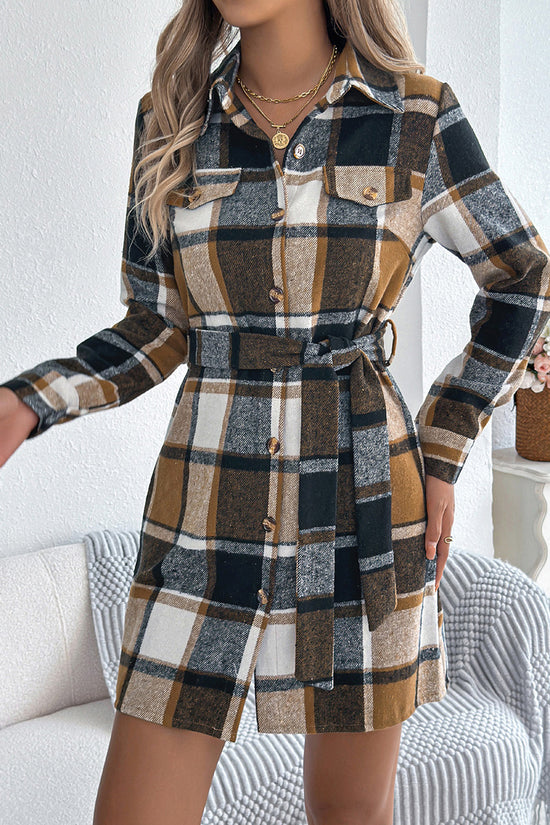 Plaid Belted Shirt Dress