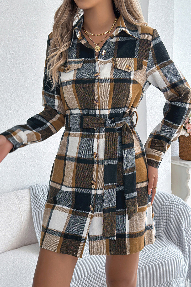 Plaid Belted Shirt Dress