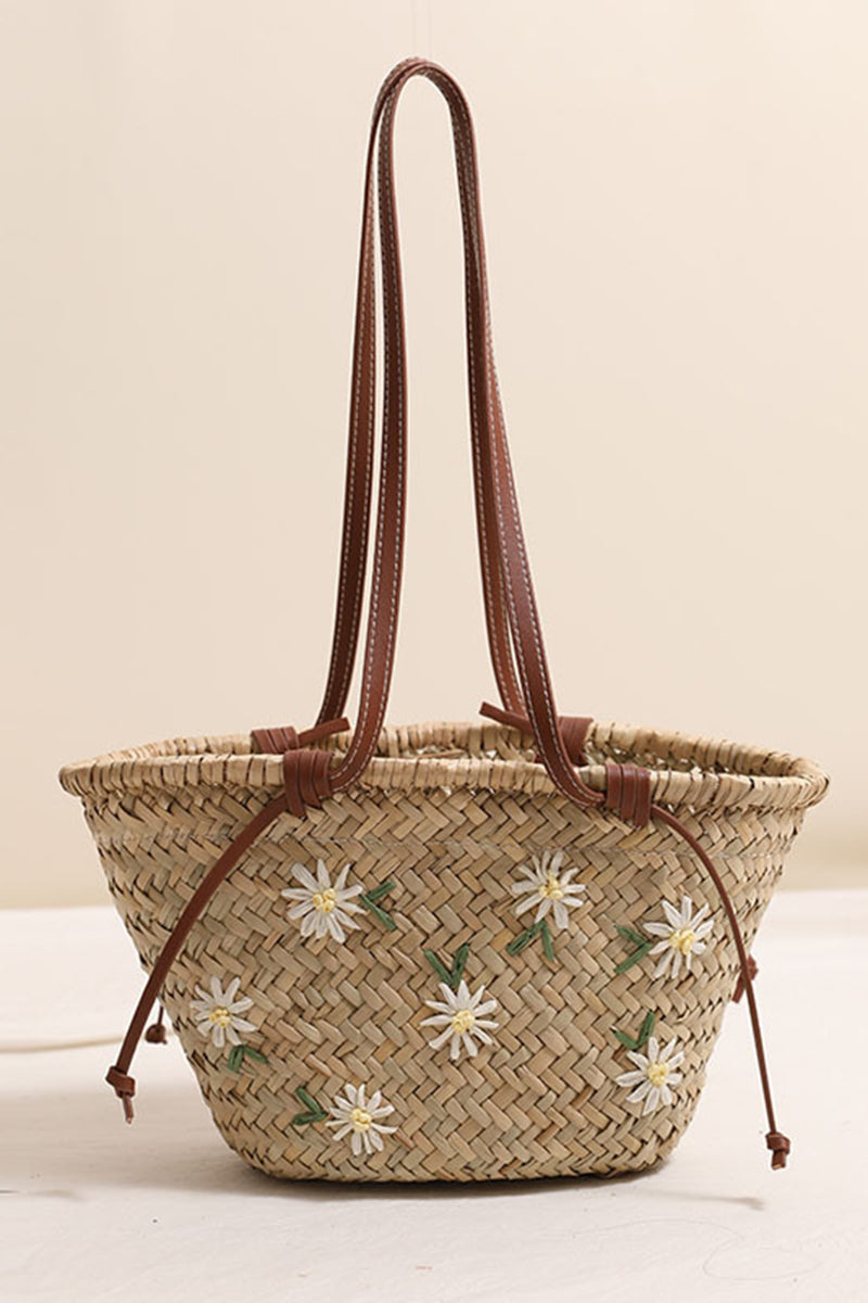 Floral Motif Woven Tote Bag