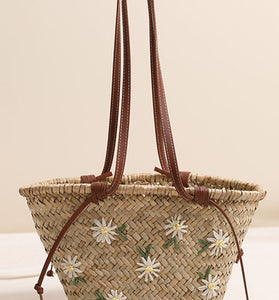 Floral Motif Woven Tote Bag