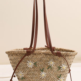 Floral Motif Woven Tote Bag