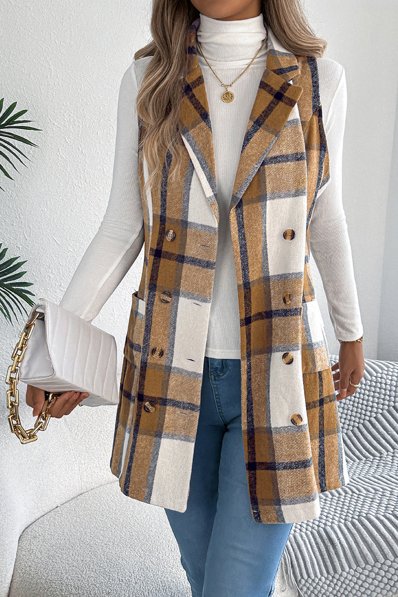 Plaid Double-Breasted Longline Vest