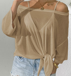 Off-Shoulder Tie Front Beach Cover-Up