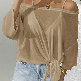 Off-Shoulder Tie Front Beach Cover-Up