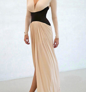 Long Sleeve Deep V-Neck Maxi Dress