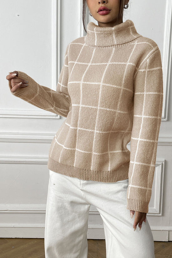 Turtleneck Grid Pattern Sweater