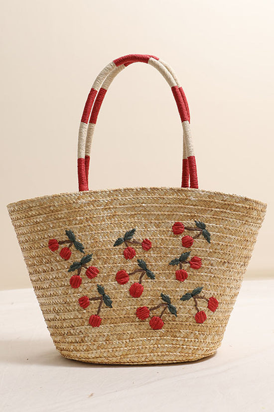 Straw Tote with Cherry Design