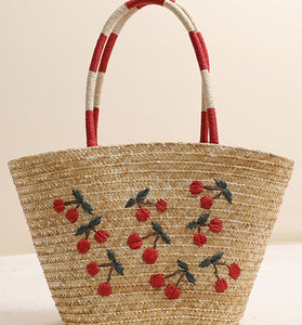 Straw Tote with Cherry Design