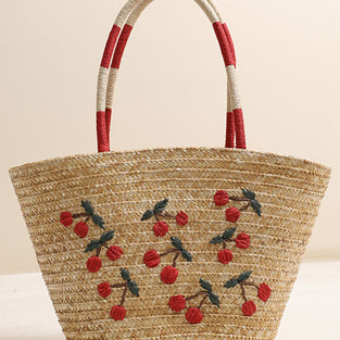 Straw Tote with Cherry Design