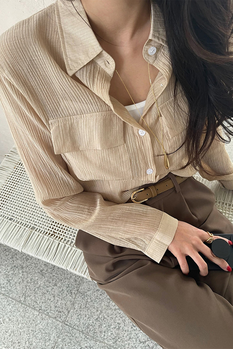 Elegant Pleated Button-Up Blouse
