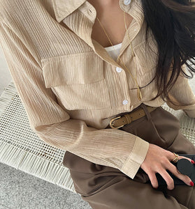 Elegant Pleated Button-Up Blouse