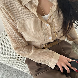Elegant Pleated Button-Up Blouse