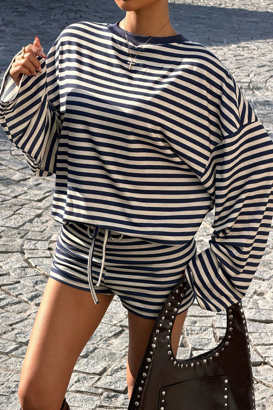 Striped Long Sleeve Top and Shorts Set