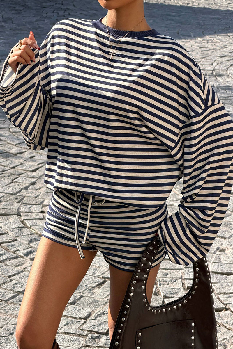 Striped Long Sleeve Top and Shorts Set