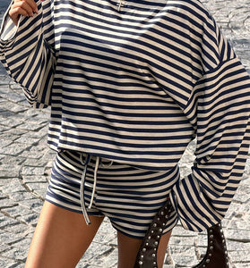 Striped Long Sleeve Top and Shorts Set
