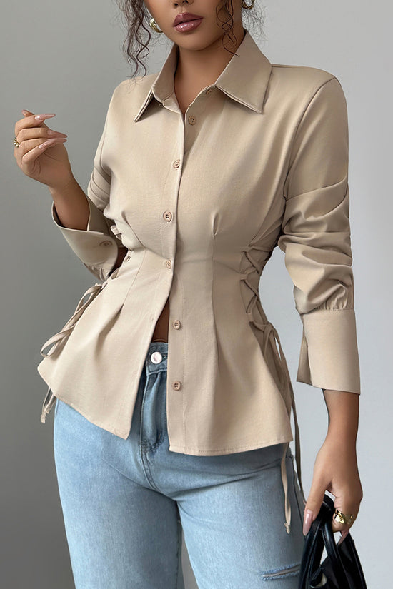 Tailored Long Sleeve Button-Up Blouse