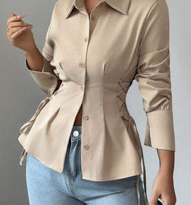 Tailored Long Sleeve Button-Up Blouse