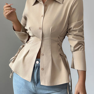 Tailored Long Sleeve Button-Up Blouse