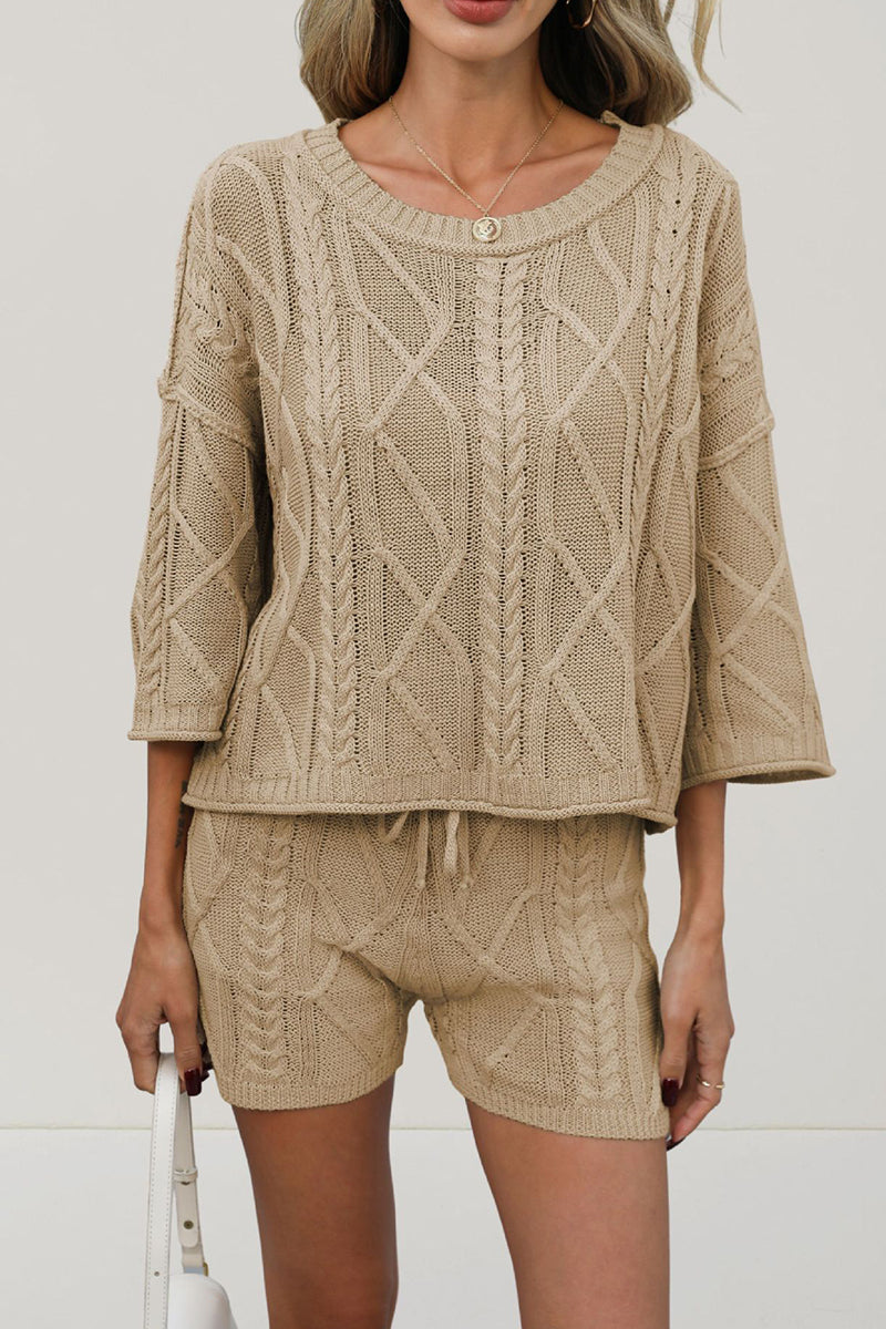 Knit Texture Casual Shorts Set