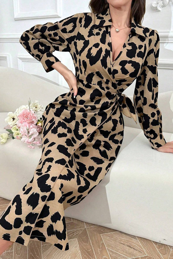 Animal Print Wrap Casual Dress