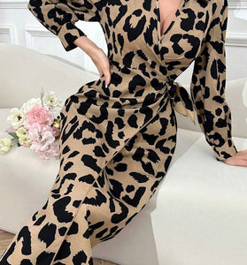 Animal Print Wrap Casual Dress