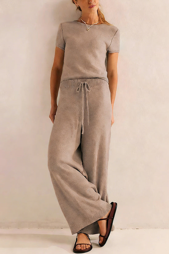 Casual Cropped Top and Wide-Leg Pants Set