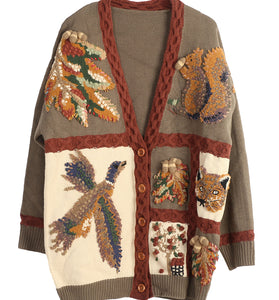 Woodland Motif Cardigan with Rustic Charm