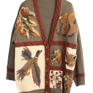 Woodland Motif Cardigan with Rustic Charm