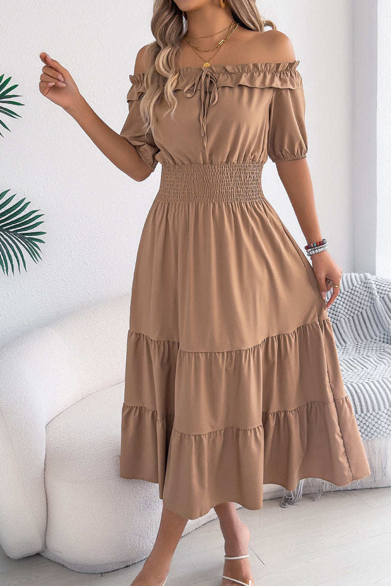 Off-Shoulder Ruffle Midi Dress
