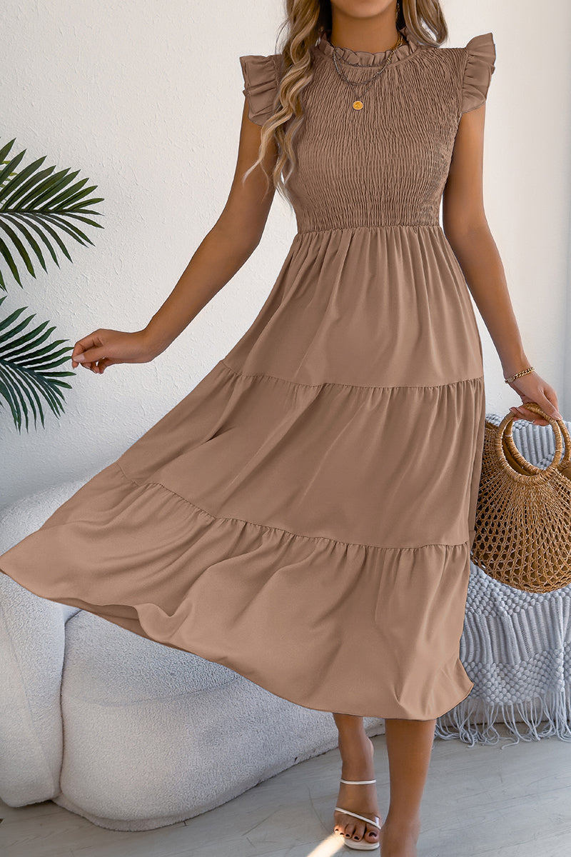 Ruffle Sleeve Smocked Midi Dress
