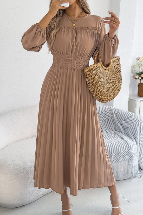 Pleated Long Sleeve Casual Dress