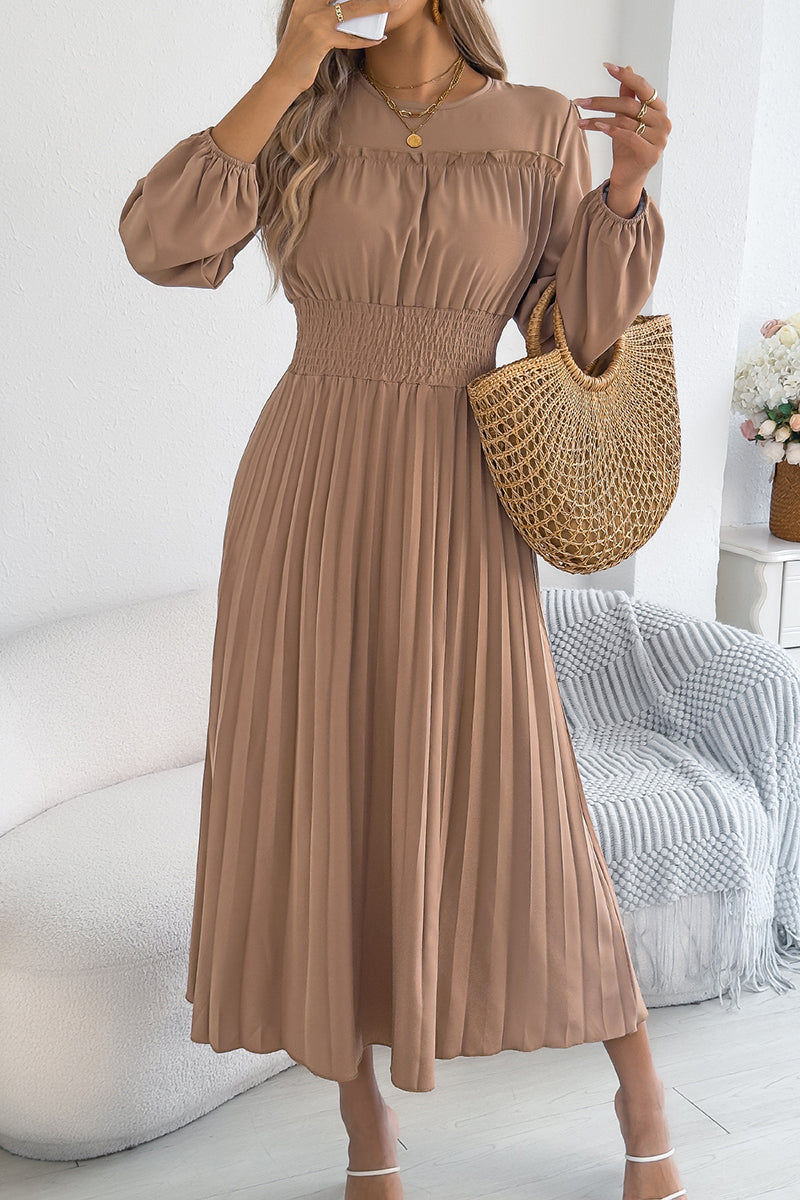 Pleated Long Sleeve Casual Dress
