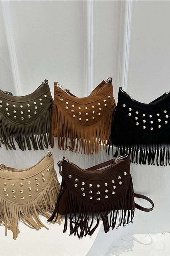 Fringe Studded Shoulder Bag