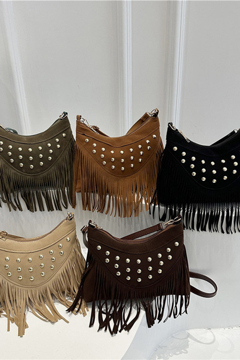 Fringe Studded Shoulder Bag