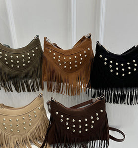 Fringe Studded Shoulder Bag
